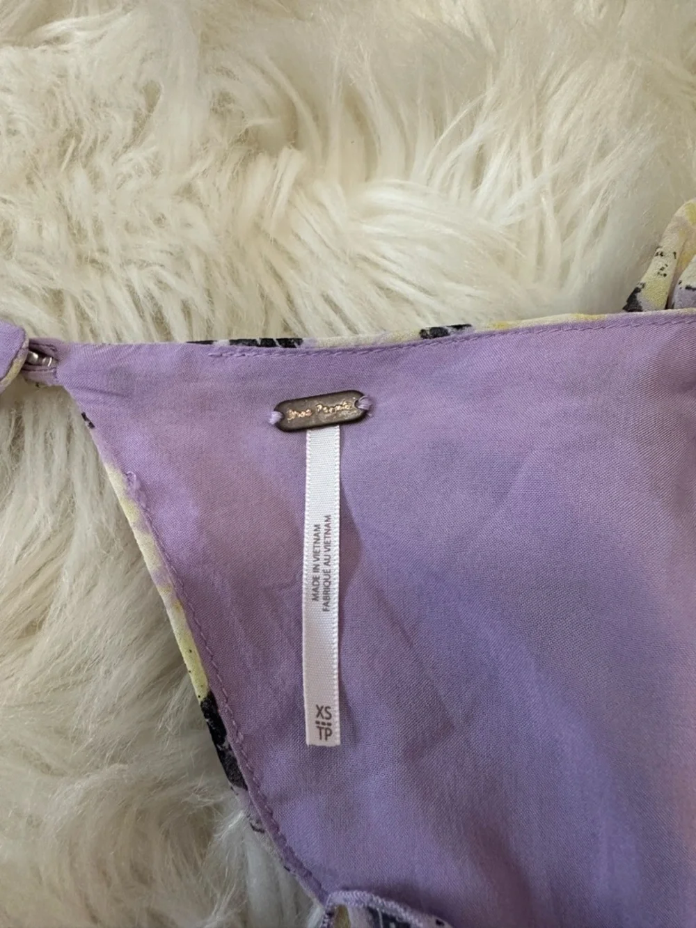 Free People Lavender & Yellow Floral Ruched Puff-Sleeve Top- read flaw